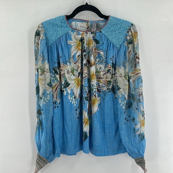 Anthropologie Bl-nk Sequin-Embellished Blouse Blue Small Small NWT - Picture 5 of 10